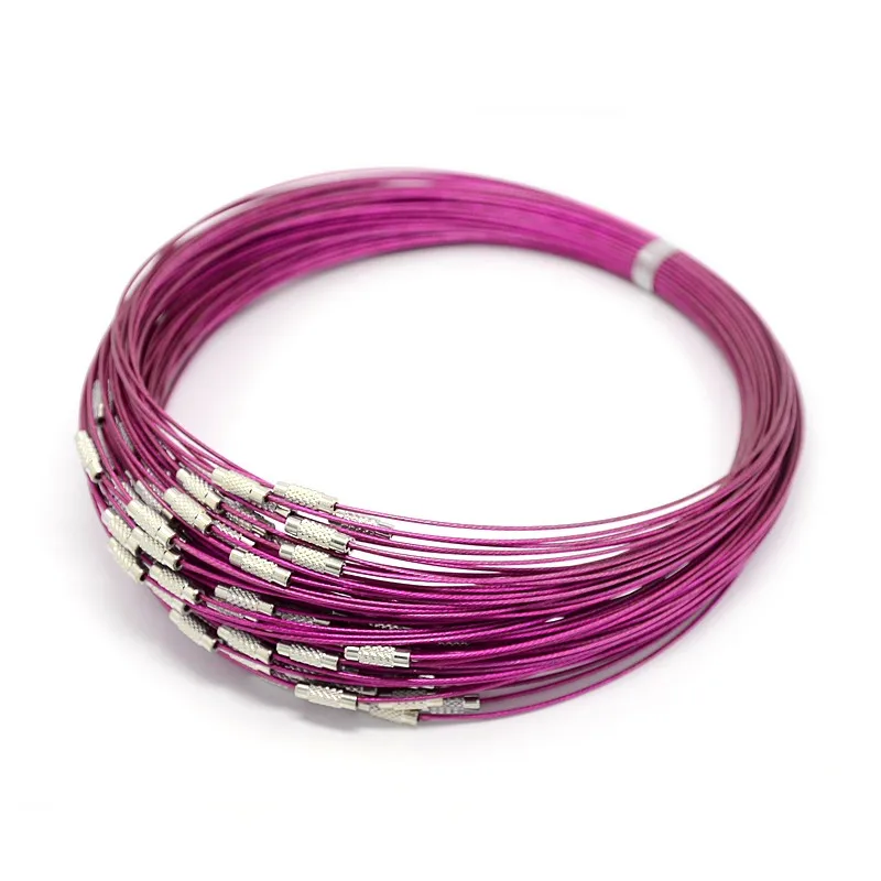 Fuchsia 10 шт./партия, 1 мм, проволока из нержавеющей стали, ожерелье, браслет, шнур для изготовления ювелирных изделий своими руками, с латунной винтовой застежкой, смешанные цвета, 17,5 дюйма, F70 - Цвет: Fuchsia