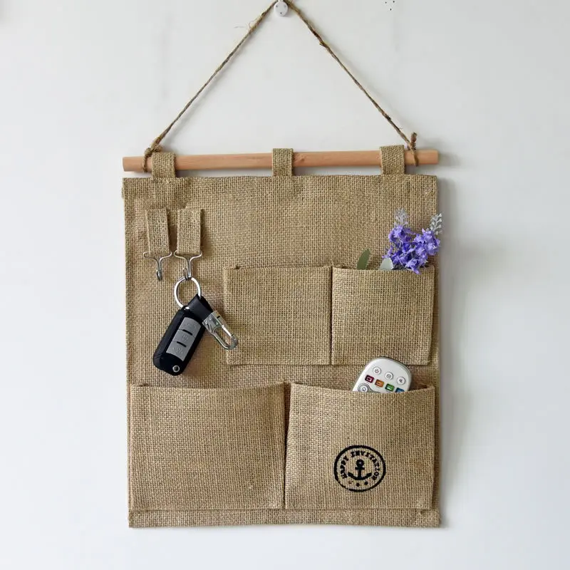 Хлопковая Льняная сумка для хранения с двумя крючками настенный дверной