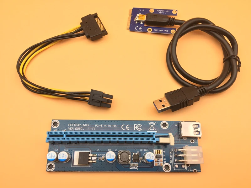 Новый мини PCI E Express 1x до 16x Райзер карта USB3.0 PCIE графическая 6 контактный источник