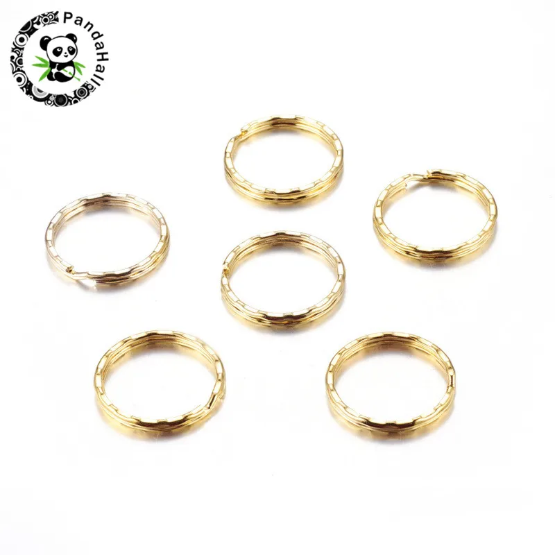 200pcs Pandahall 25mm Iron Round Double Loop Key Ring for Keychain DIY Making Golden Platinum |