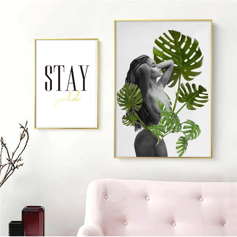

Green Leaves Beautiful Girl Quotes Nordic Poster Modern Simple Canvas Paintings Art Print Wall Pictures For Living Room Unframed