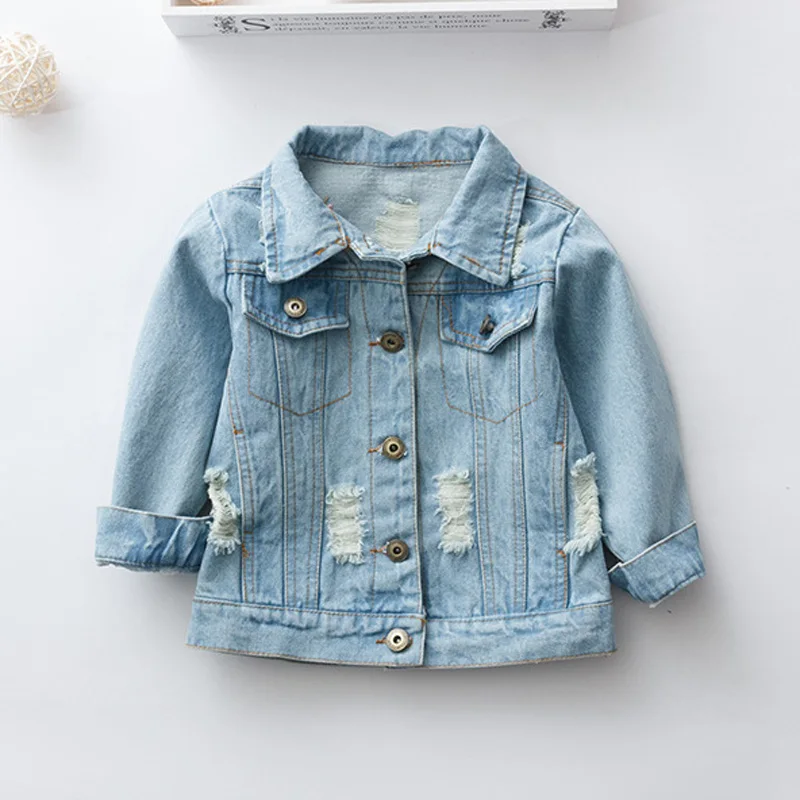 Fashion Autumn Children Girls Vintage WASHED HOLE Denim Jeans Jackets Embroidery Flora Outwear Kids Clothes Casaco Coats S5581 | Детская