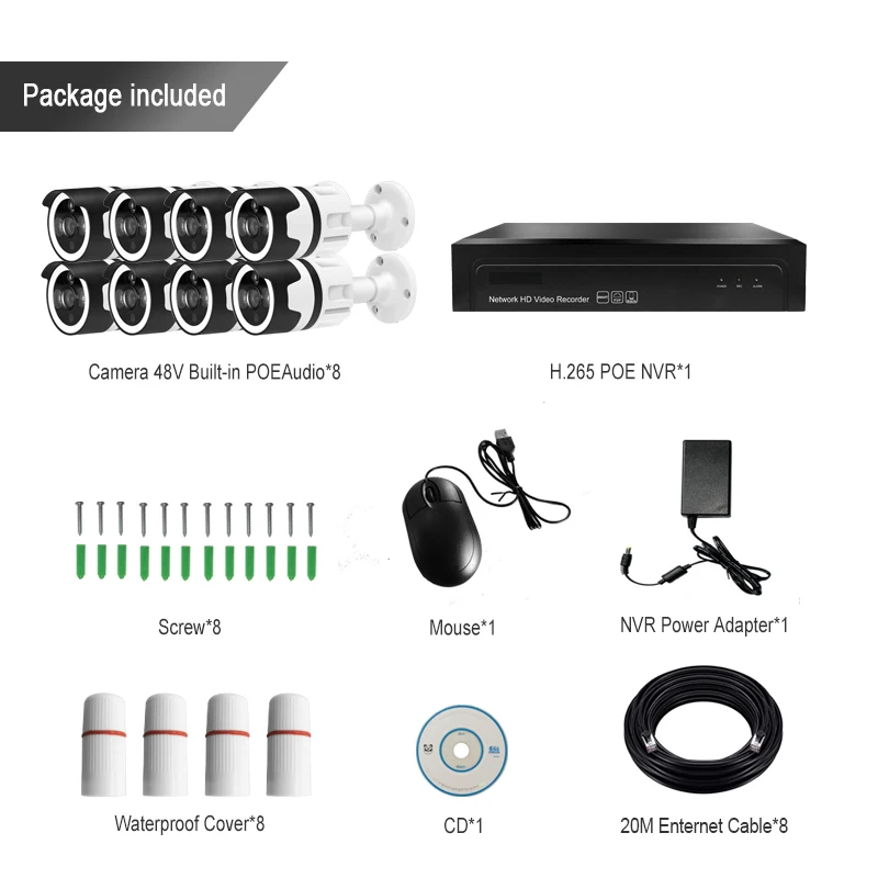 HJT сетевая камера HD H.265 Встроенный POE 5.0MP 8CH белый камеры видеонаблюдения Металл