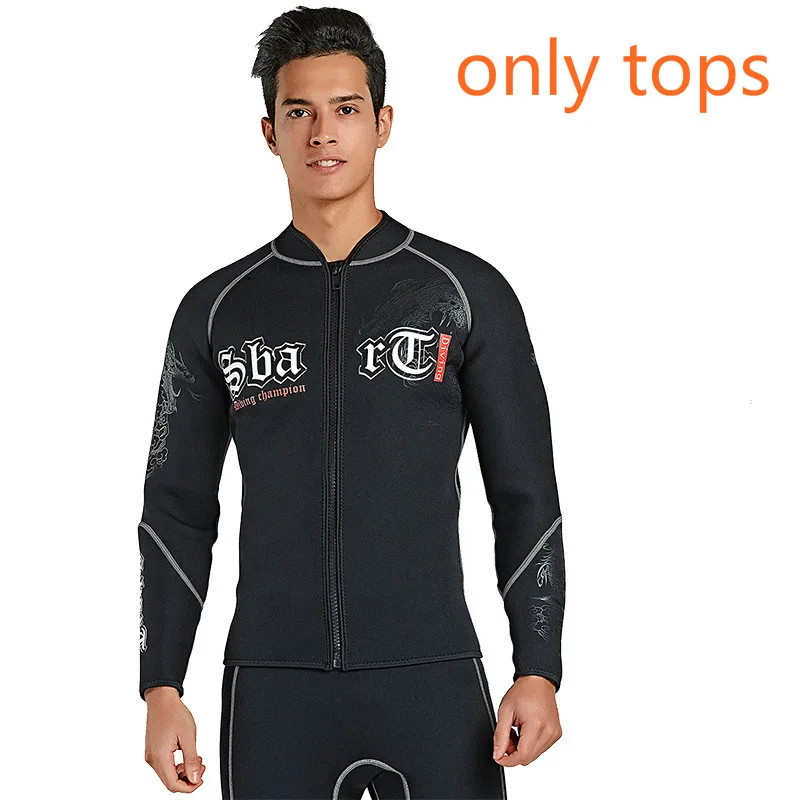 7053 SBART 3MM Neoprene Wet suit Men's Long Sleeve Black Tops Pants Dive Suit Winter Swim Scuba Dive wet suit for cold water suit - Цвет: 7053