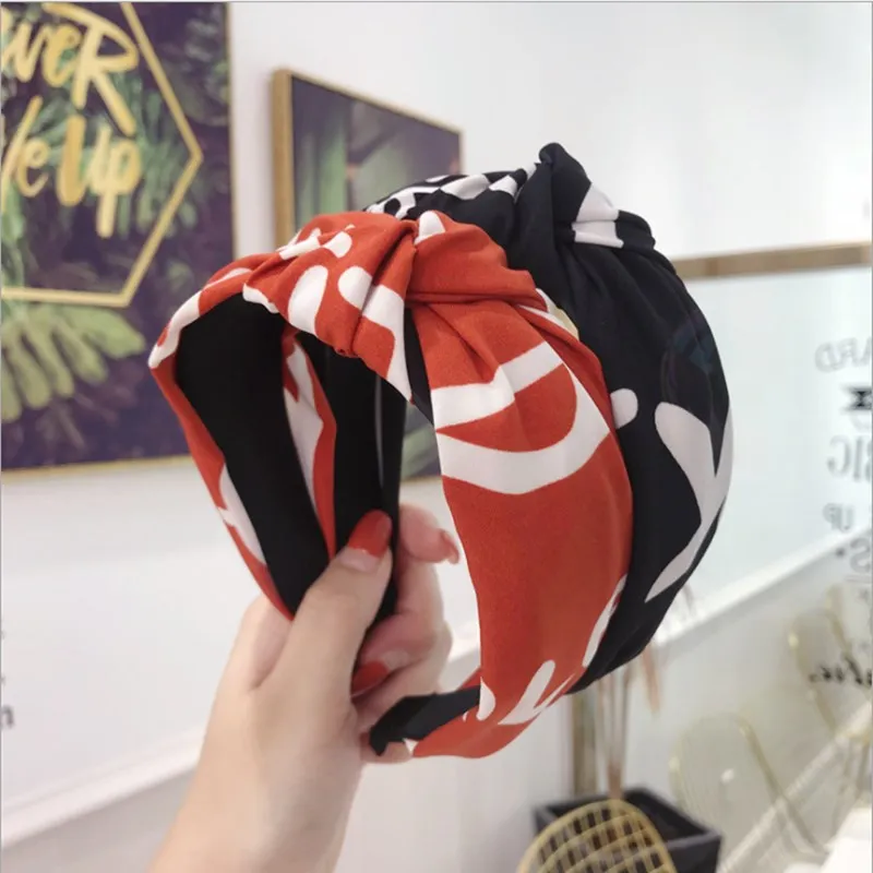 Обруч для волос Женский тканевый с буквенным логотипом узлом посередине - купить