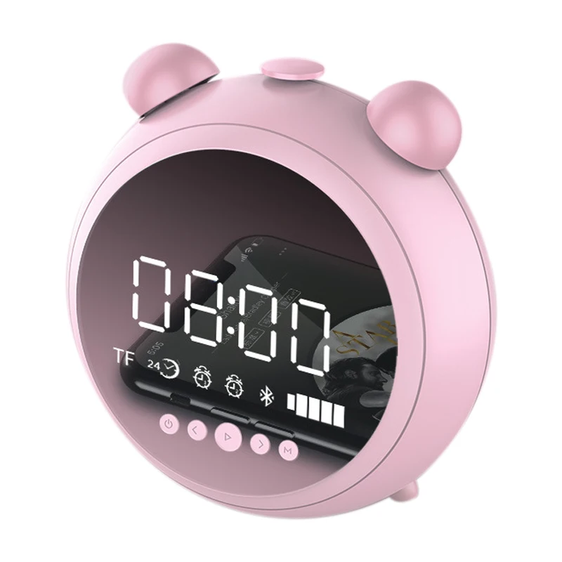 Pink Будильник Hd зеркало с ночным светильник Fm радио беспроводной Bluetooth динамик поддержка Aux Tf плеер детские часы светодиодный цифровой - Цвет: Pink