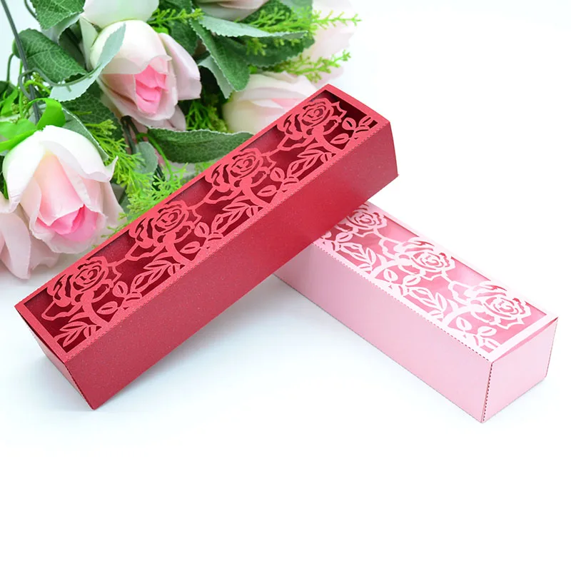 100 pcs Box wedding invitation laser cut rose light brown pearl paper gifts for guests | Дом и сад