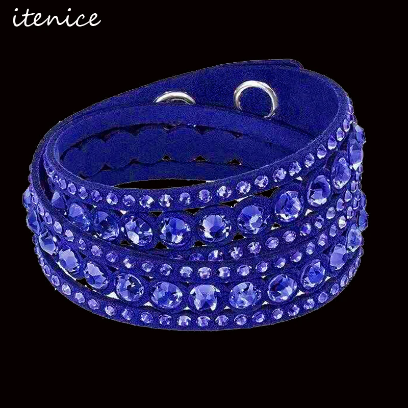 

Rhinestone Leather Bracelet Handmade Bracelet with Bling Rhinestone Wrap Leather Bracelet Hot Drill Bangle for Girl/Women Gift