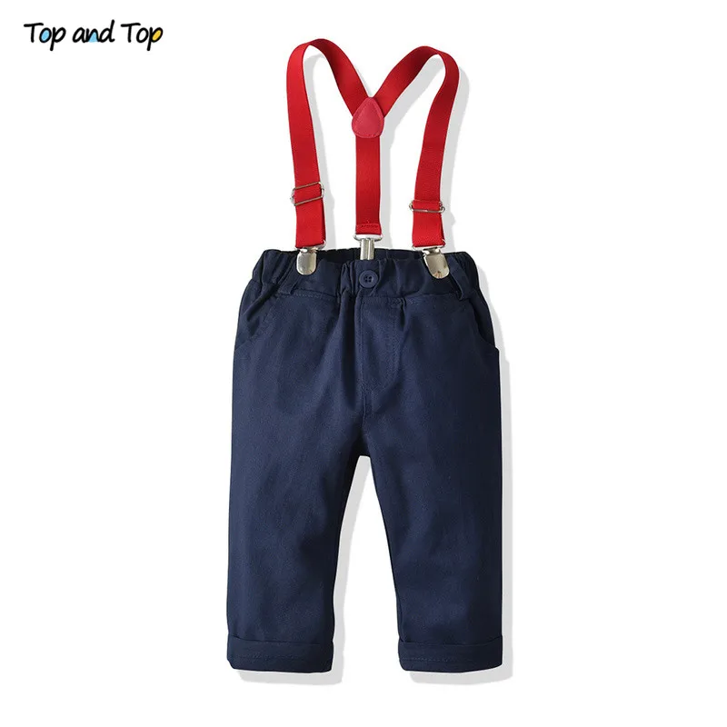 Top and Fashion Kids Baby Boys Gentleman Clothes Button Down Bowtie Shirt Top+Suspender Trousers 2Pcs Children Casual Suit |