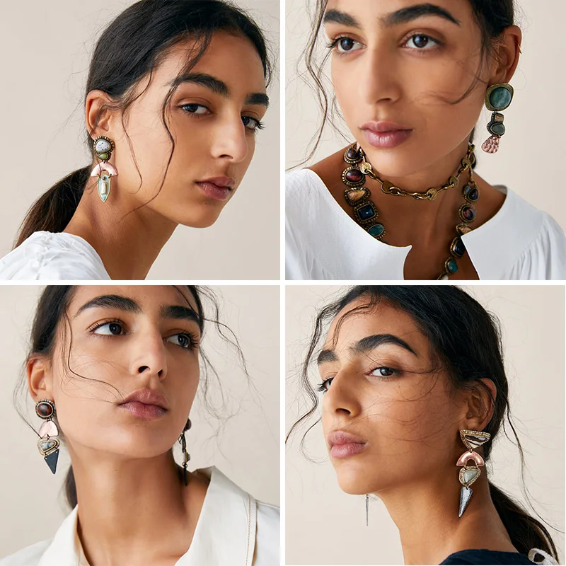 Винтажные висячие серьги FASHIONSNOOPS za для женщин богемные эффектные металлические подвески с жемчугом и камнем