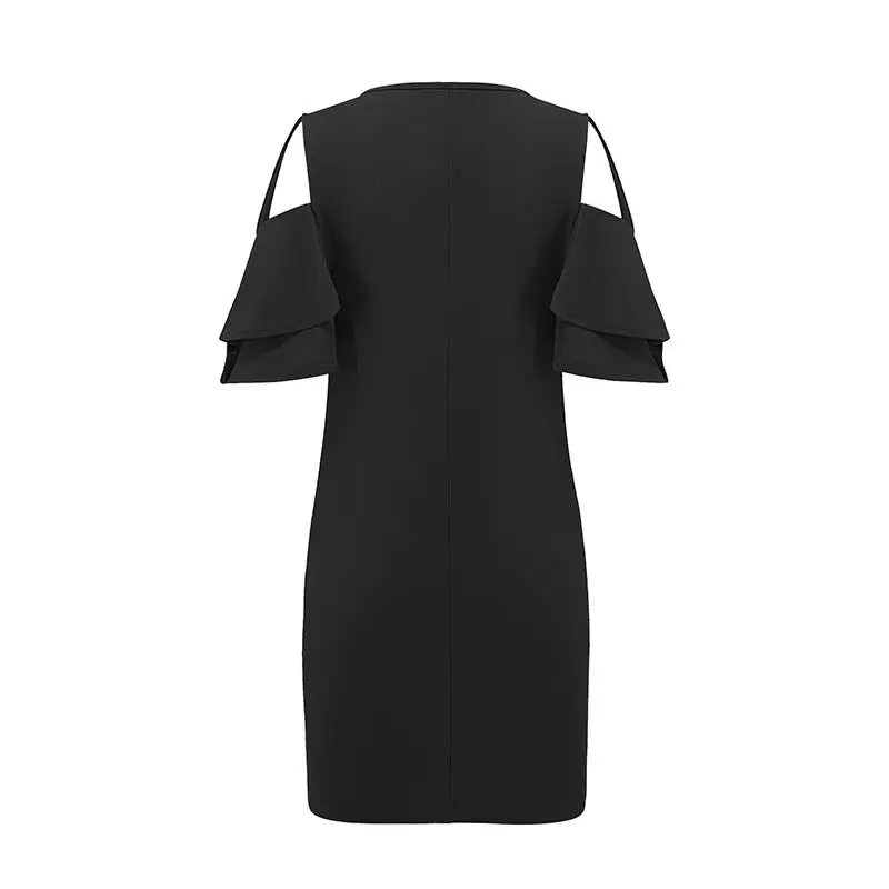 

Party Sexy Ruffle Sleeve Solid Dress Summer Women Dresses Female Cold Shoulder Vestidos WS9599C