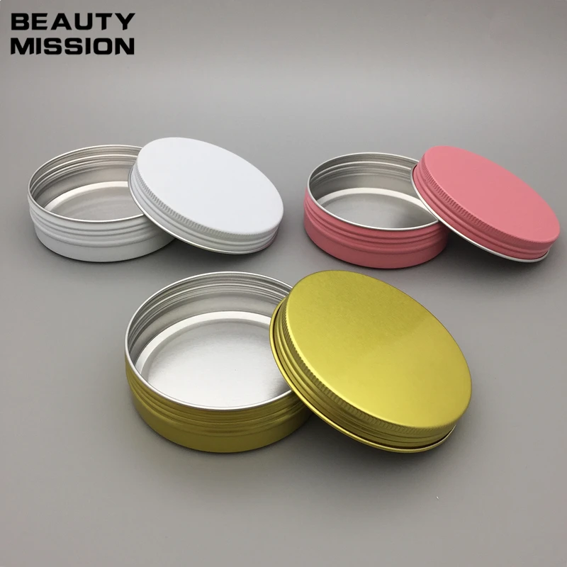 

BEAUTY MISSION 50pcs/lot 100g white/gold/pink aluminium cream jars with screw lid,cosmetic case jar,aluminum tins