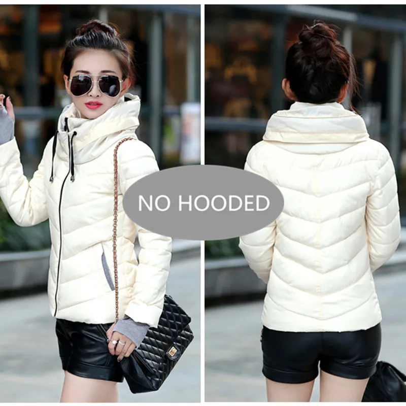 Beige--No Hooded Повседневная Женская однотонная стеганая куртка короткая осенне-зимняя стеганая куртка женские пальто с капюшоном женские парки с перчатками пальто - Цвет: Beige--No Hooded