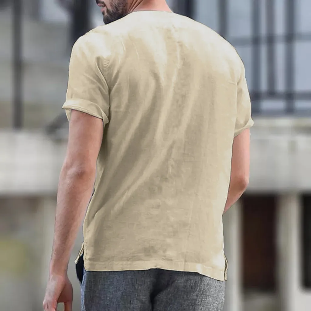 Рубашка мужская с коротким рукавом хлопково-Льняная блузка-багги однотонная
