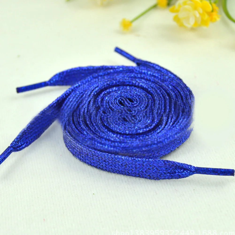 blue Women Flat Golden Silver Shoe Laces Super Long Daily Party Camping Shoelaces Growing Canvas Strings Flat Laces hot sale - Цвет: blue