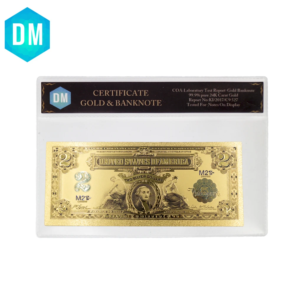 

1899 Year 24k Gold Banknote Holiday Gifts 999.9 Gold Foil 2 Dollar Note Money US Fake Money with COA Frame Business Gifts