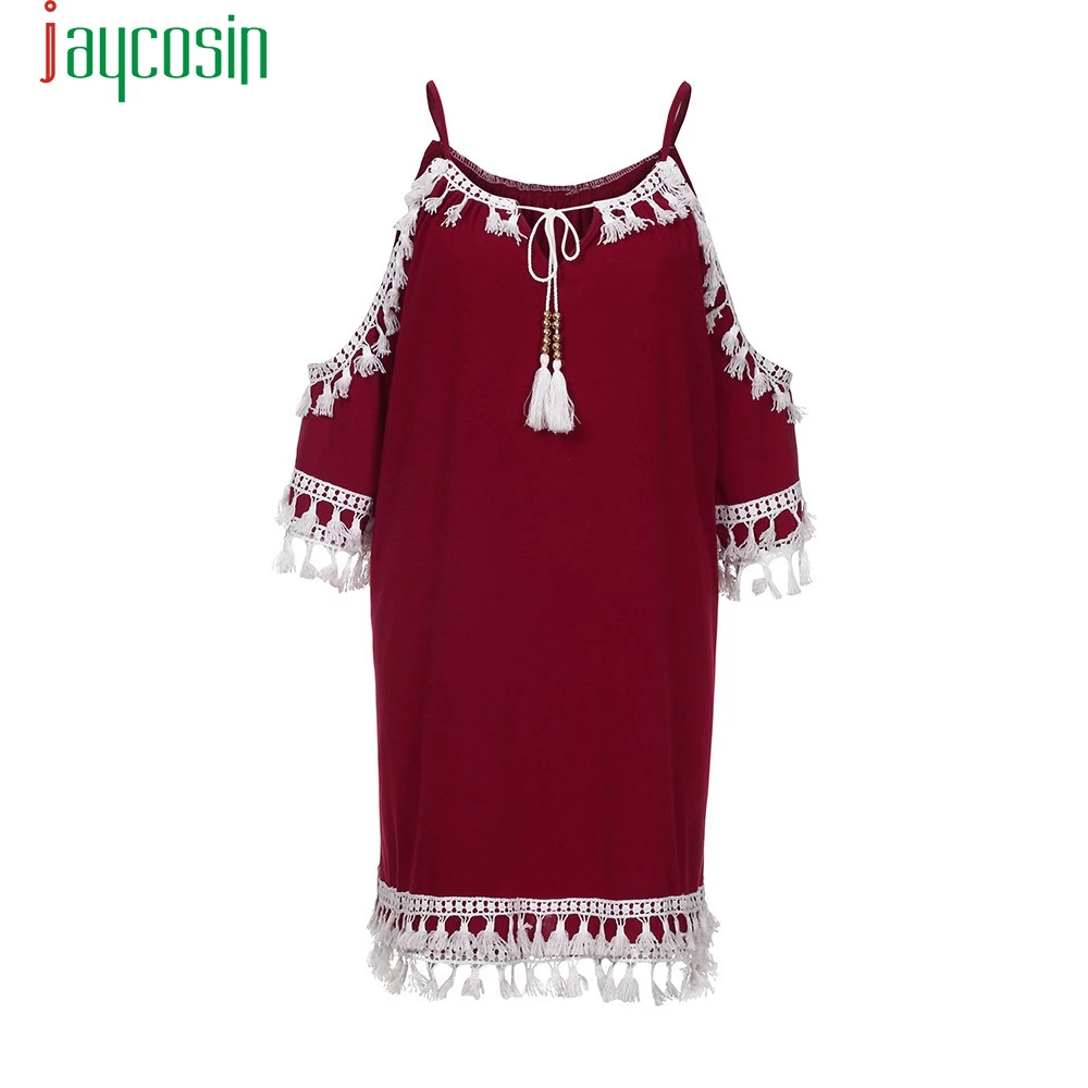 Женское платье с кисточками JACOSIN повседневное однотонное пляжное открытыми
