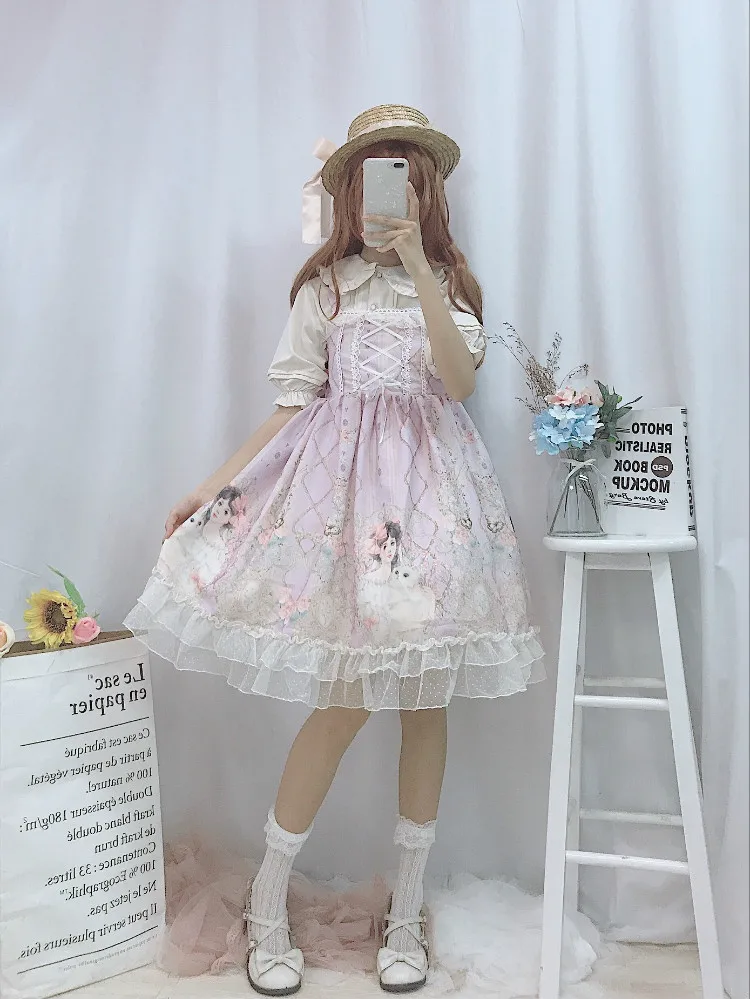 Платье Лолиты, японское платье JSK Kawaii, сказочное платье на бретелях, женское летнее платье, мягкое милое платье лолиты для девочек
