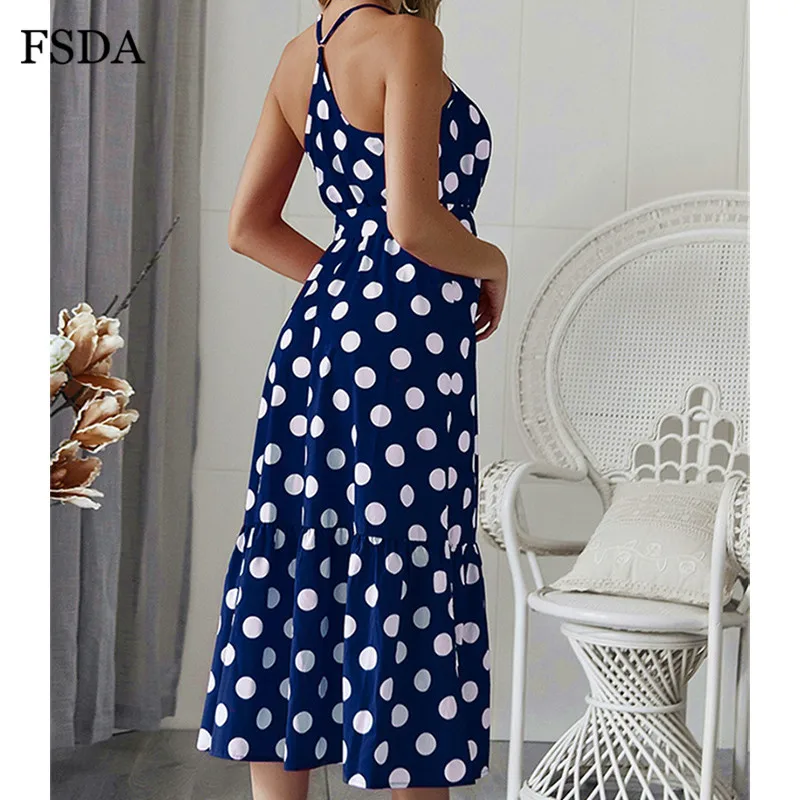 Женское пляжное платье миди FSDA Элегантное повседневное в горошек с запахом