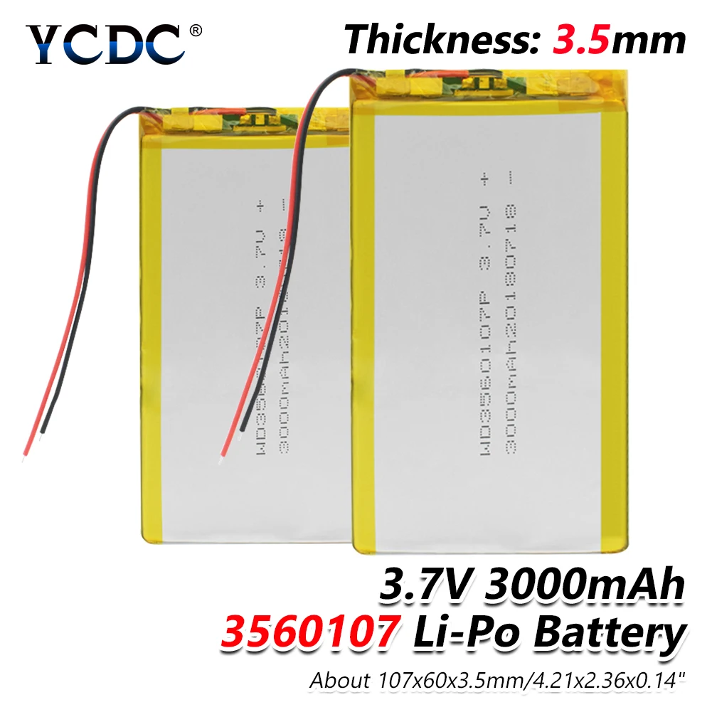 2Pcs Для планшетного компьютера 3560107 3,5 мм* 60 мм* 107 мм 3,7 в 3000 мАч(полимерный литий-ионный аккумулятор) литий-ионный аккумулятор для планшета DVD gps psp электронная книга - Цвет: 2Pcs