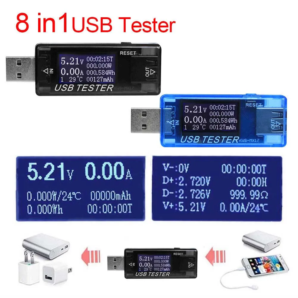 Detector USB multifunción 8 en 1 voltímetro amperímetro probador de capacidad de potencia medidor de corriente de voltaje TSH Shop