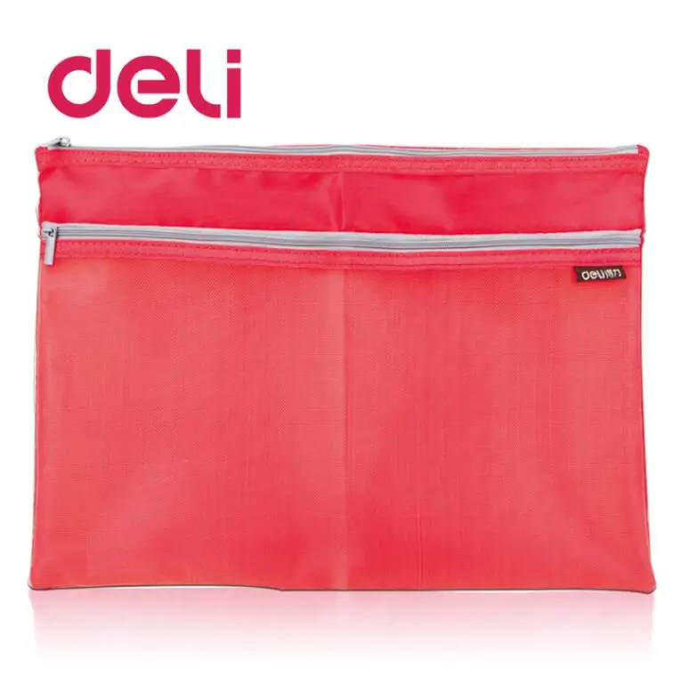 light red 5841-2 Deli 1 шт. тканевая сумка на молнии A4 большие Боковые карманы полупрозрачная простая двухслойная сетчатая Холщовая Сумка для хранения документов 5841 - Цвет: light red 5841-2