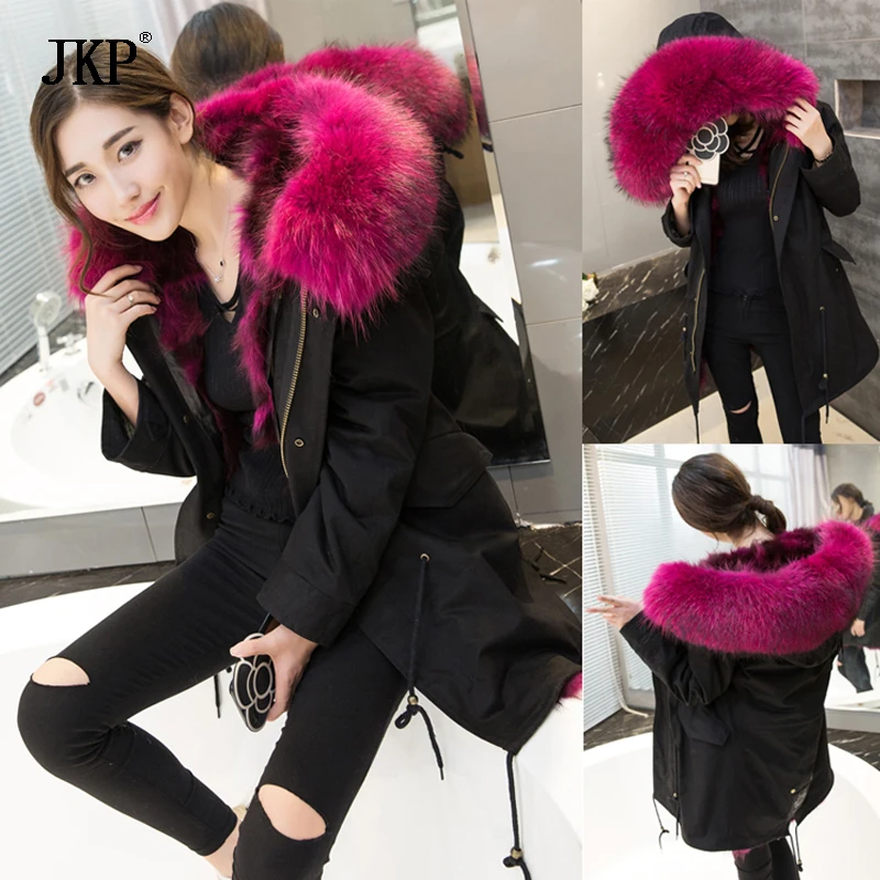 Новинка 2020 женская зимняя армейская зеленая и черная куртка пальто с лисьим