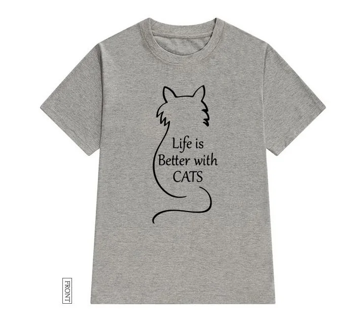 

Женская футболка с кошками Life Is Better With Cat, хлопковая Повседневная забавная футболка, Женский Топ для молодых девушек, футболка 5 цветов, Пряма...