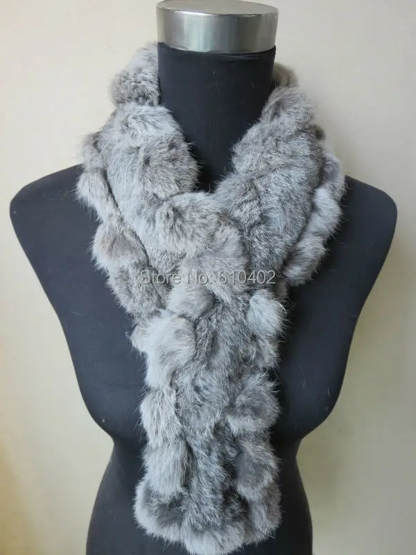 Зимний меховой шарф женский настоящий 100% Полный кроличий шейный платок ручной