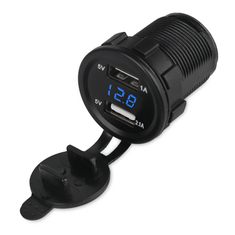 12v 2.1A с портом USB для мотоциклов и автомобилей Зарядное устройство вольтметр разъем Dual USB прикуриватель для мотоциклов Напряжение метр разъем адаптера лодка - Название цвета: Синий