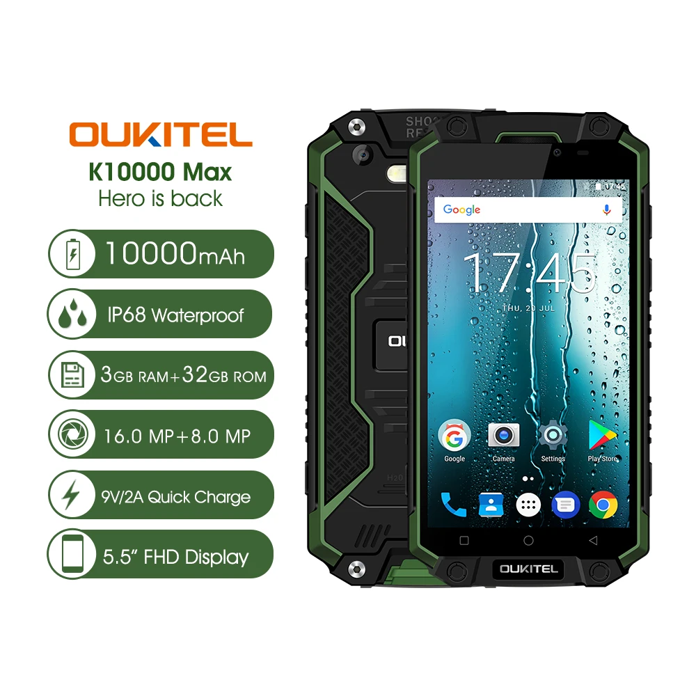 10000 мАч Oukitel K10000 Max IP68 Водонепроницаемый 4 г LTE Смартфон Android 7.0 MTK6753 Восьмиядерный 3