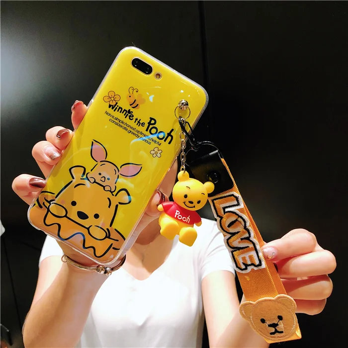 For iPhone 8plus Cute winnie case cartoon bear Soft back cover X 8 7 7plus 6 6S 6Splus phone + toy +Strap |
