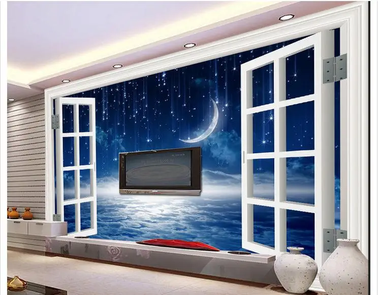 

Customized 3d wallpaper 3d wall murals 3 d meteor night view outside the window decoration beauty mural wallpaper room