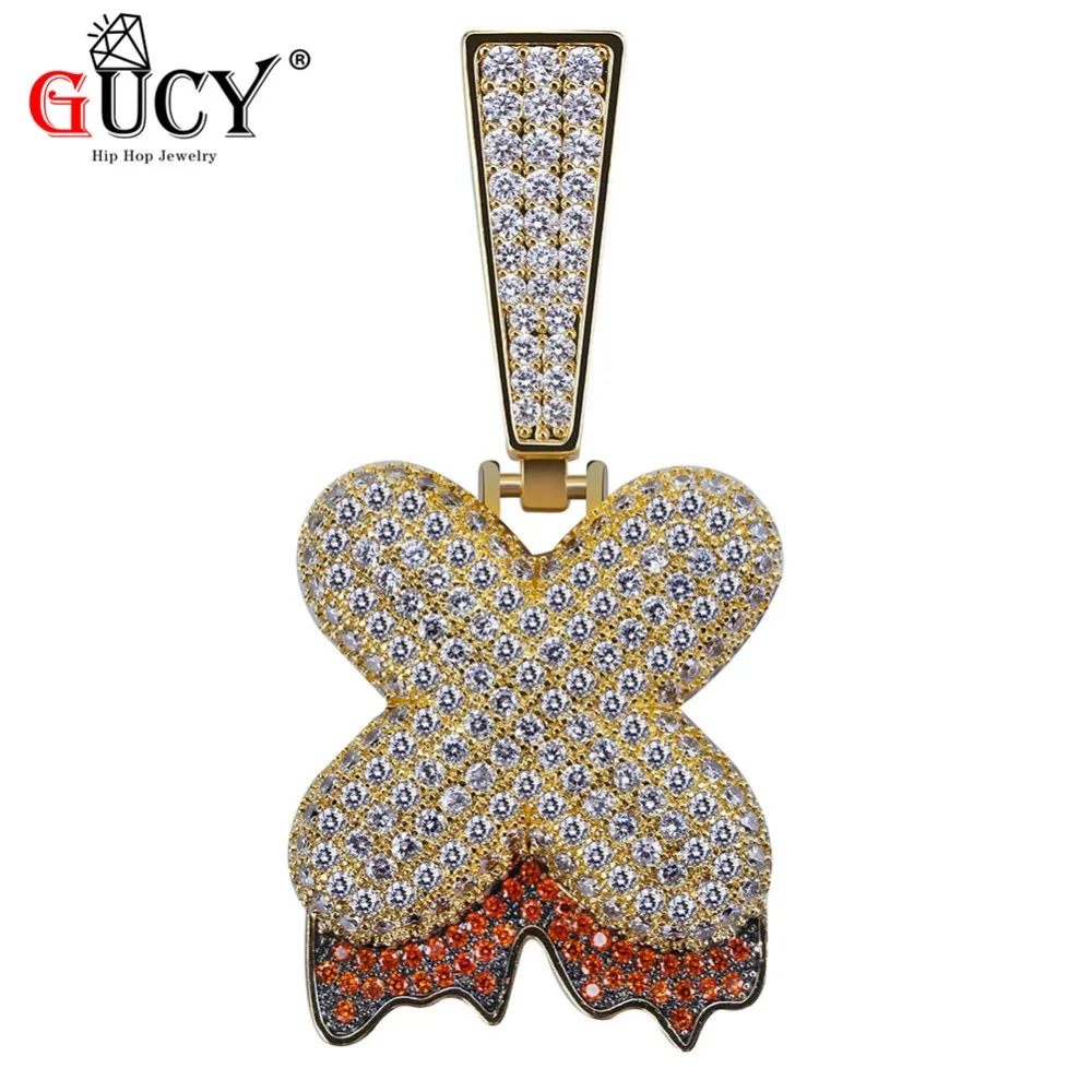 GUCY пользовательское имя красный капель Пузырьковые буквы ожерелье s& Кулон Золото Серебро Цвет микро Pave CZ хип хоп 14 мм кубинская цепь ожерелье