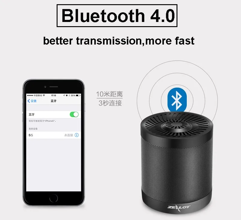 Zealot S5 мини беспроводной Bluetooth динамик Портативный Hi-Fi объемный стерео сабвуфер громкий динамик s поддержка AUX TF FM радио
