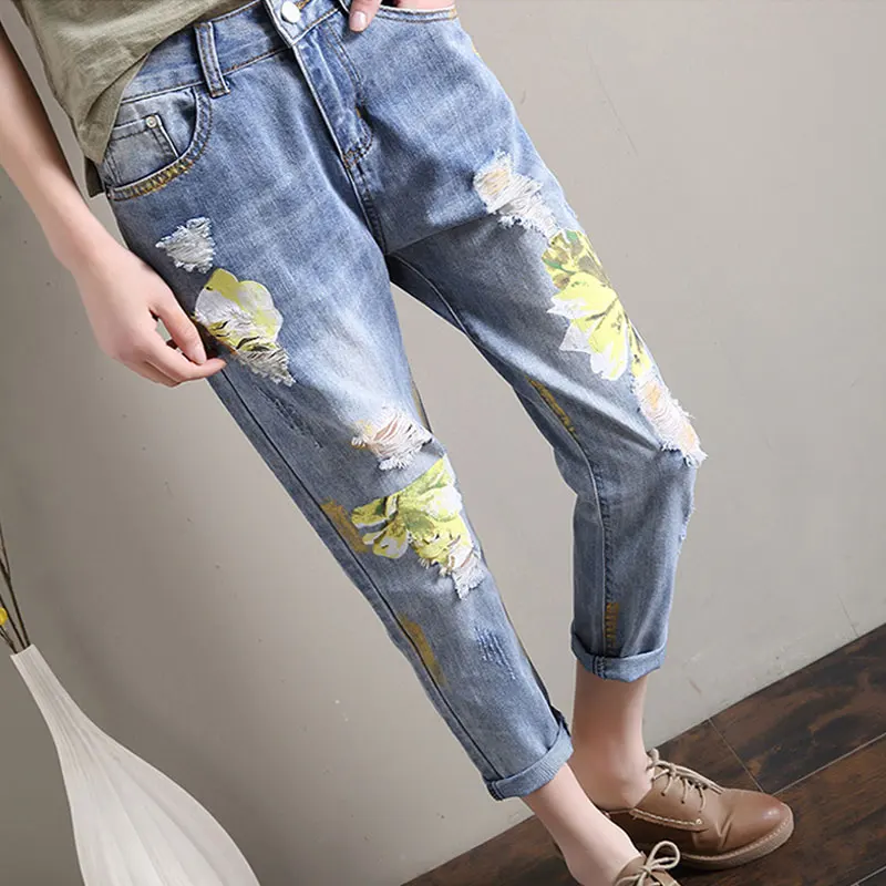 Джинсовые джинсы женские Модные Винтажные свободные шаровары с принтом