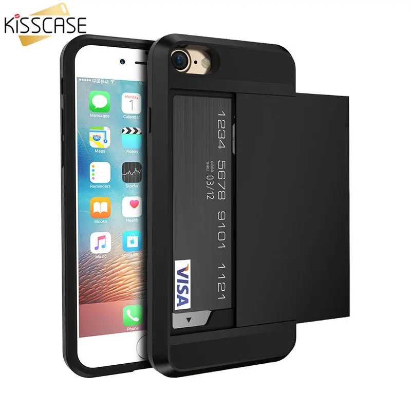 KISSCASE чехол для iPhone 5 5s SE держатель карт ударопрочный жесткий 5C 4S 6 7 8 X S R