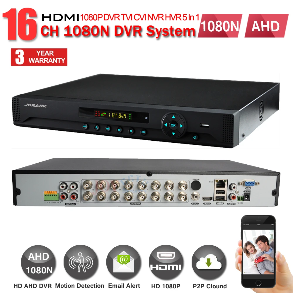 Домашний видеорегистратор AHD 1080P 16CH AHDNH DVR 16 каналов 2 SATA HDD порт 3G Wifi Гибридный NVR ONVIF