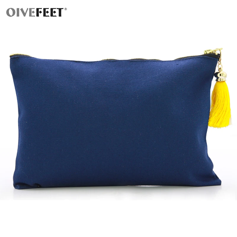 OIVEFEET LGC212 12 унций простой синий хлопок холст косметичка искусственный шелк