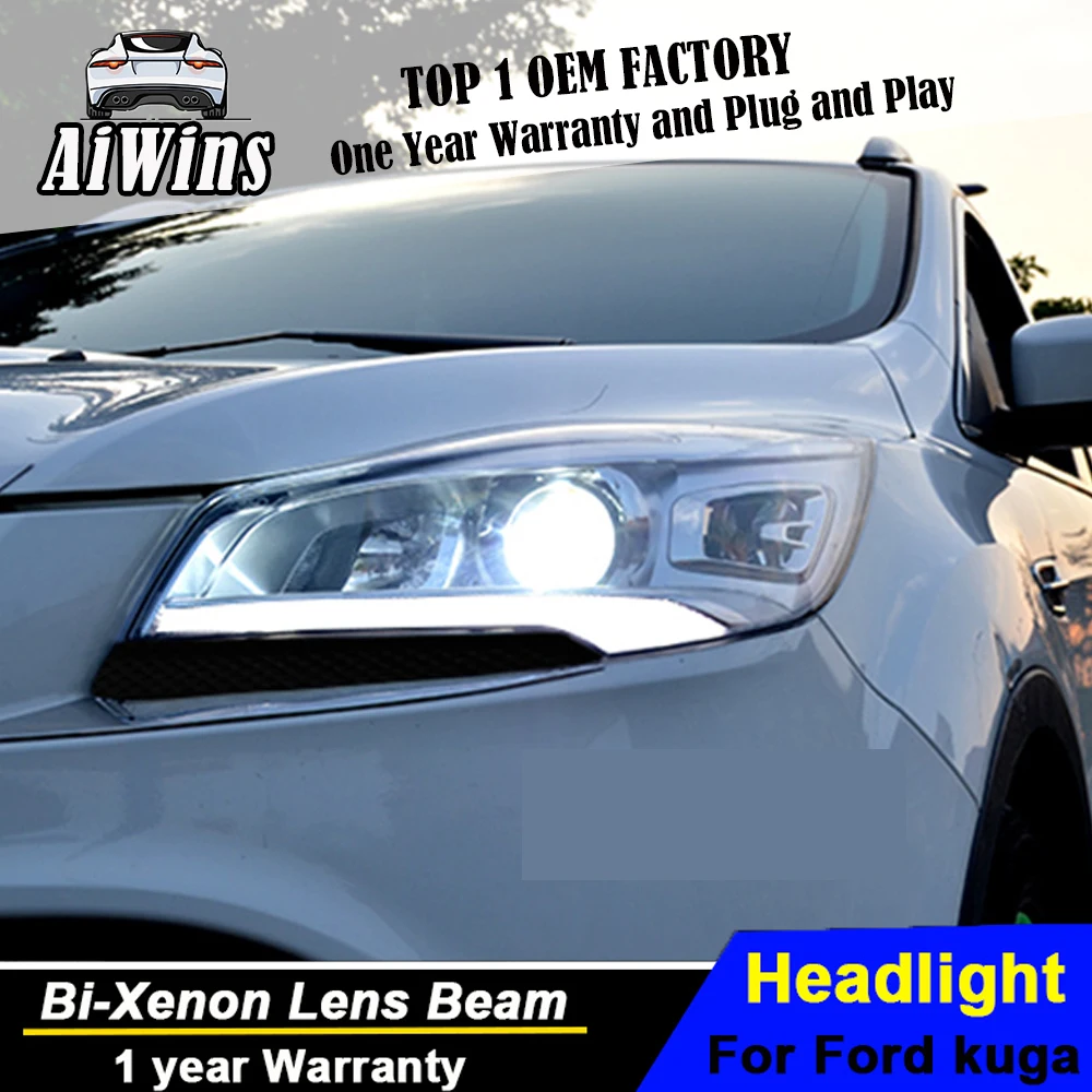 Aiwins автомобильный Стайлинг для фар Kuga Новый поход Оригинальный светодиодный DRL Bi