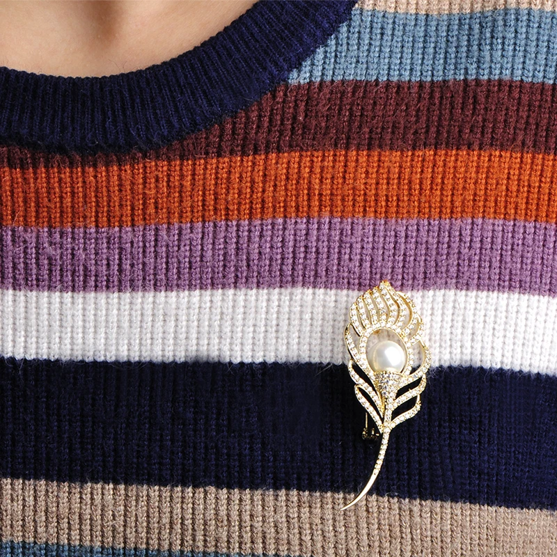 Blucome Высокая брошь с искусственным жемчугом горный хрусталь Медь Брошь для