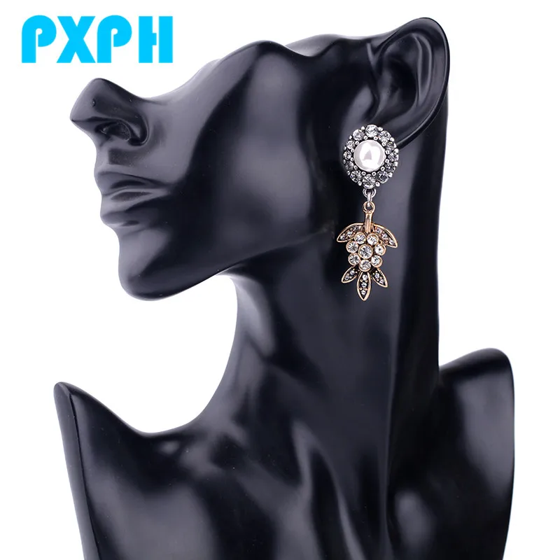 Ретро Роскошные Имитация жемчуг Хрустальный цветок Длинные Висячие серьги для