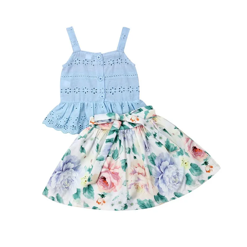 2 шт. летняя хлопковая Футболка с цветочным принтом на бретельках|Комплекты