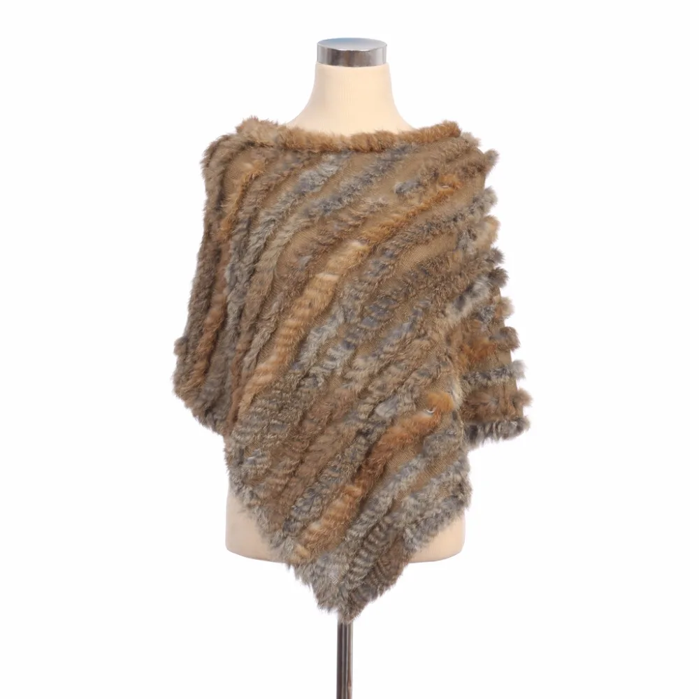 ZY82003 Classics Style Women Winter Fashion Knitted Real Rabbit Fur Warm O-Neck Poncho Many Colors Scarf Outerwear Coat | Женская одежда
