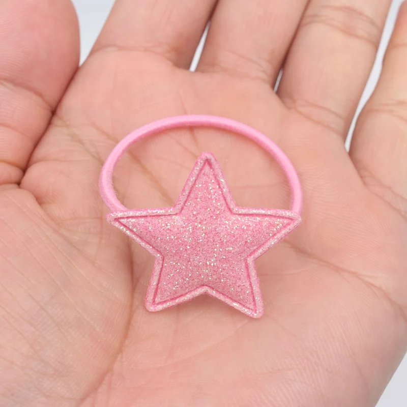 deep pink Новинка года, нейлоновые резинки с круглыми блестками и пятиконечными звездами для девочек, эластичные резинки для волос, аксессуары для волос для детей, 1 шт - Цвет: deep pink