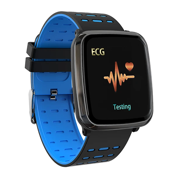 Black-Blue Бег скорость ЭКГ PPG здоровья Смарт-часы IP67 водонепроницаемый спортивные часы сердечного ритма кровяного давления мониторинг для мужчин и женщин Smartwatch - Цвет: Black-Blue