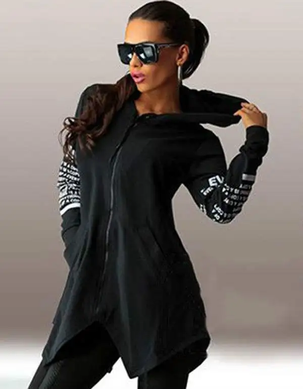 Plus Size S-5XL Autumn Winter Women Hoodies Sweatshirts Letter Print Pullover Harajuku Zipper Irregular Top Sportswear | Женская одежда