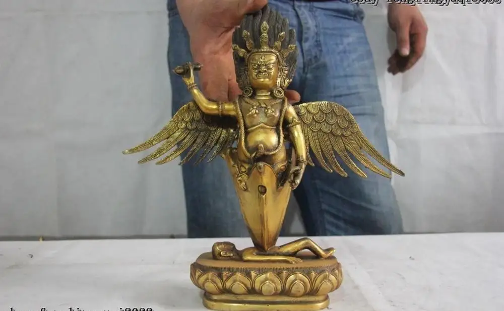Tibet Temple Copper Bronze Gilt Vajra Fly Wrathful Heruka Mahakala Buddha Statue