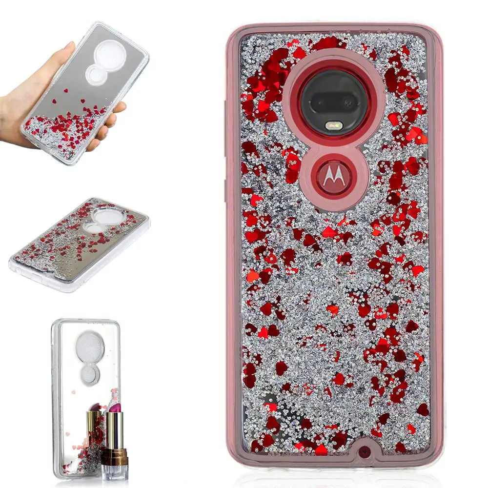 Роскошный чехол для Motorola Moto G 7 G7 Плюс Крышка корпуса зеркала для мото G7 Мощность/G7 играть задняя крышка чехол с принтом зыбучих песков с жидкими блестками - Цвет: Красный