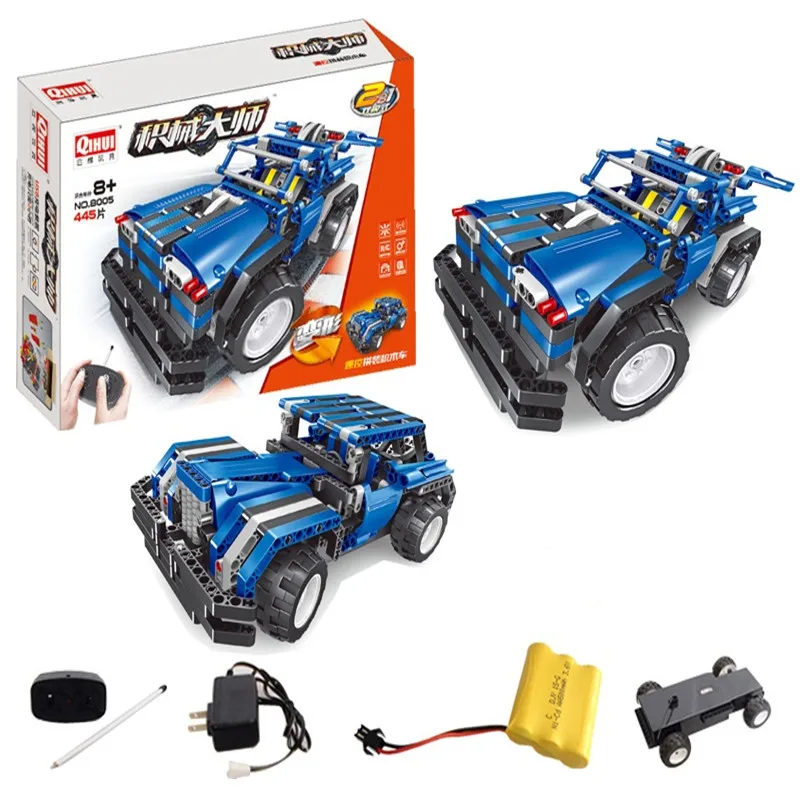 

Parent-child Interact Educational Assembled Electric Remote Control Truck Toy 2 In 1 Electric Building Block Gear Toy Kids Gift